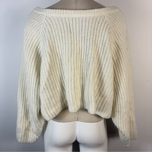 UNIF Cream Off-the-Shoulder Distressed Retro Sweater L - Picture 3 of 9